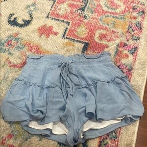 Altar'd State High Waist Blue Ruffle Shorts
